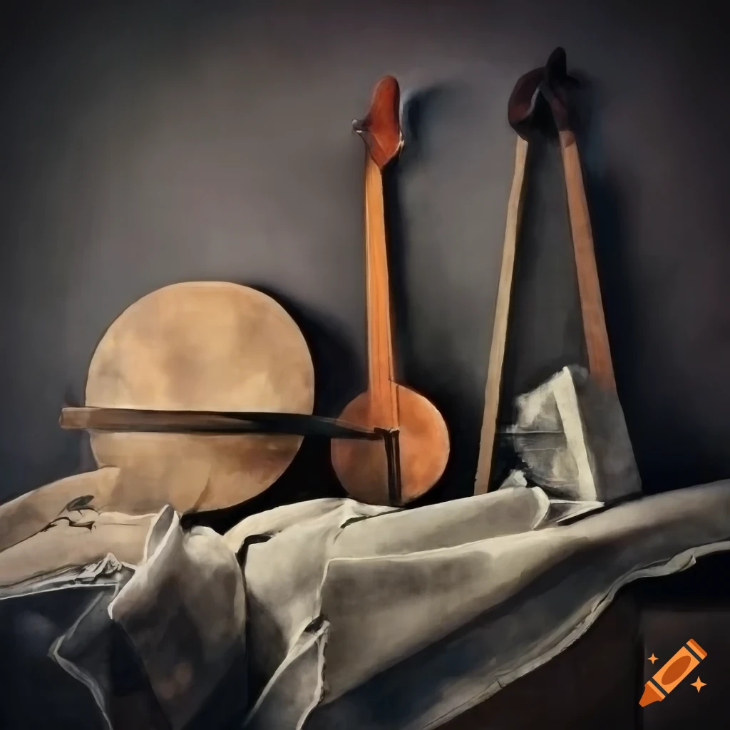 Cubist still life with notes and fabric