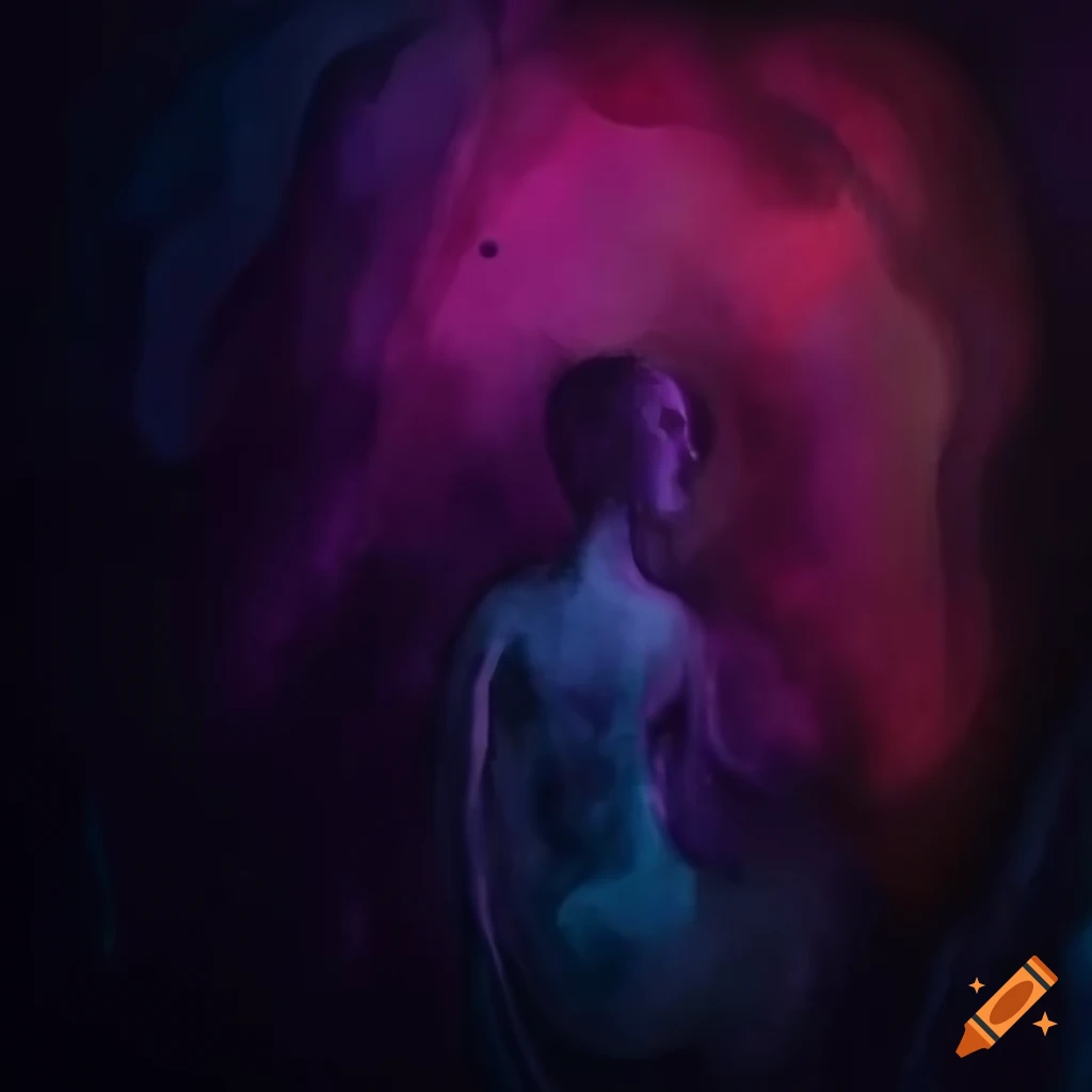 watercolor painting of a glowing god in dreamlike background
