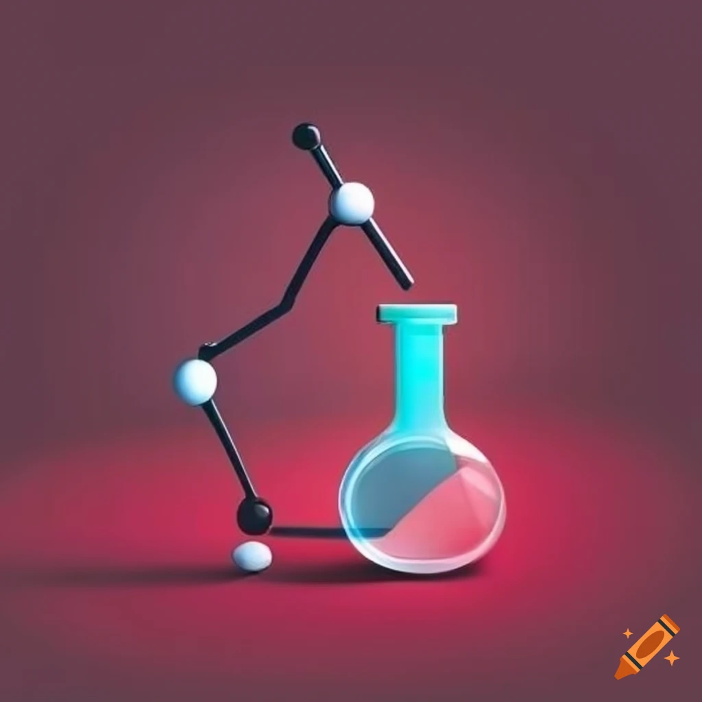 minimalist logo of a flask, molecule, petri dish and apple