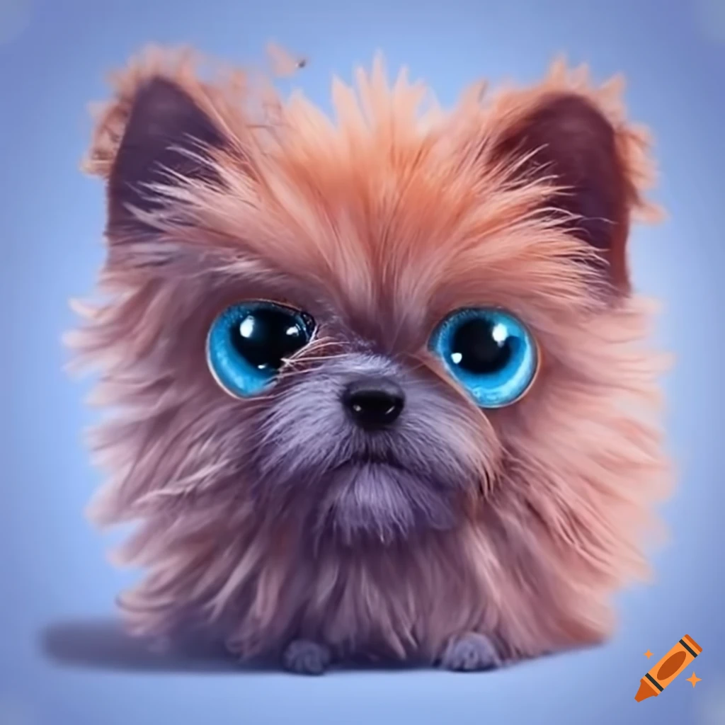 Cute fluffy puppy with big blue eyes