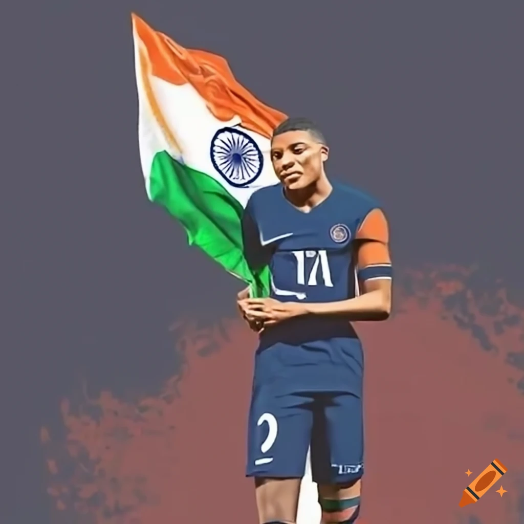 Kylian Mbappe holding an Indian flag