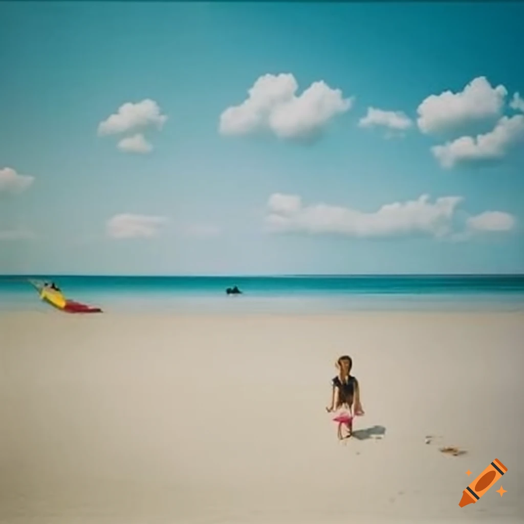 Luigi ghirri style photo of a beach with a slide on Craiyon
