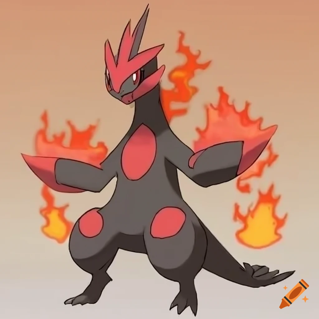 Ferocious fire-breathing armored pokémon on Craiyon