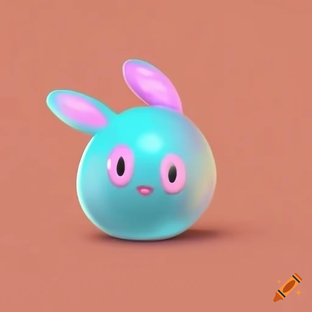 render of a cute and translucent cyber bunny pokemon