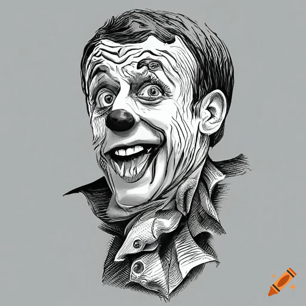 Satirical portrait of macron with clowns at a rally on Craiyon