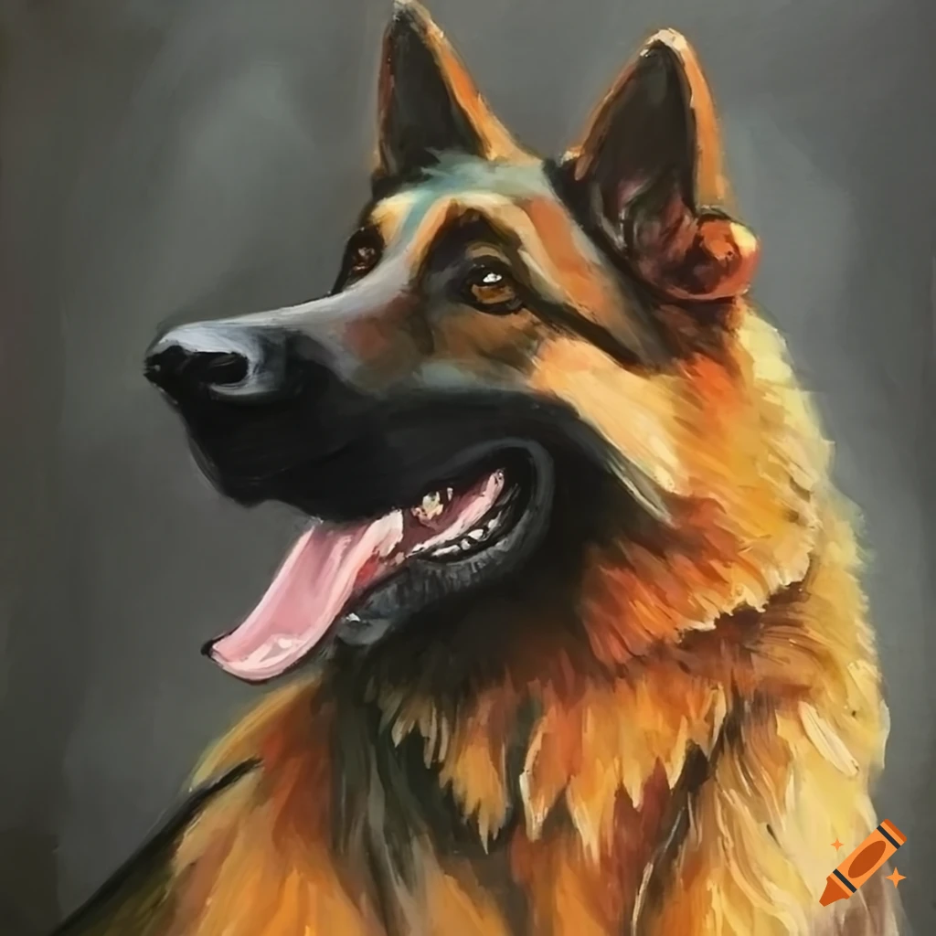 German shepherd in profile painting on canvas on Craiyon