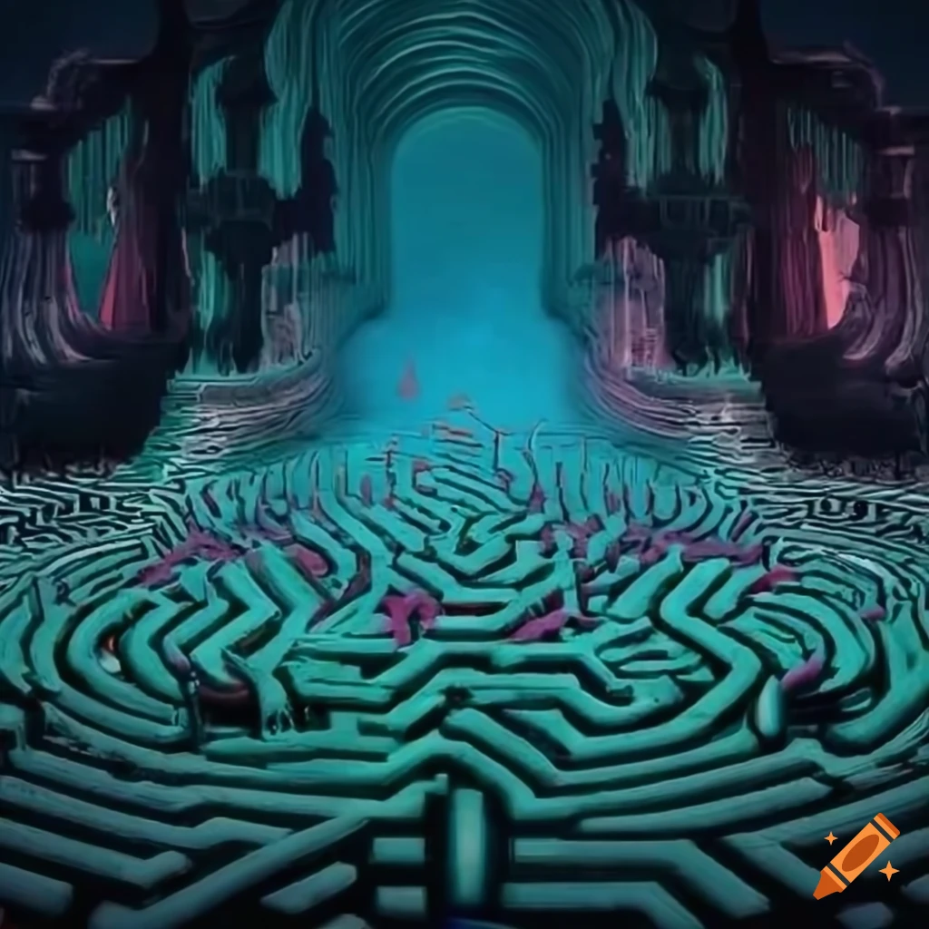 image of a mystical ancient labyrinth with magical barrier