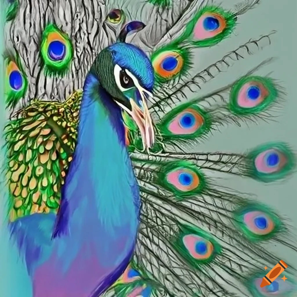 Rainbow Peacock Colored Pencil Drawing Art Print by Sonja Oldenburg |  Society6
