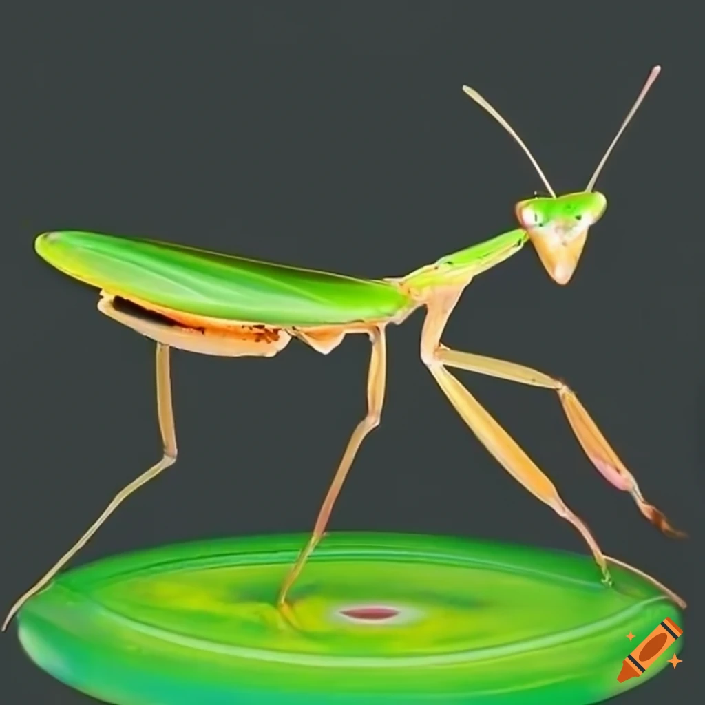 close-up photo of a mantis on a frisbee