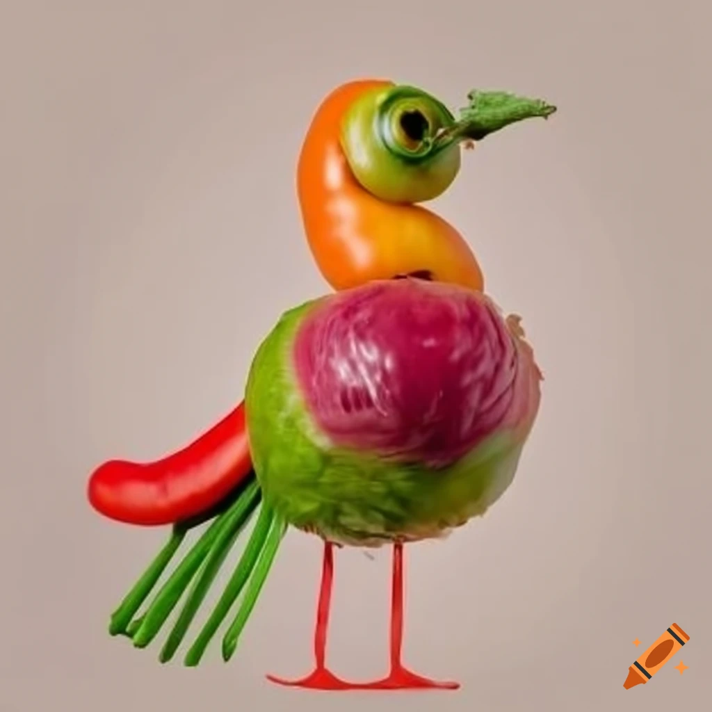 Vegetable bird sculpture on Craiyon
