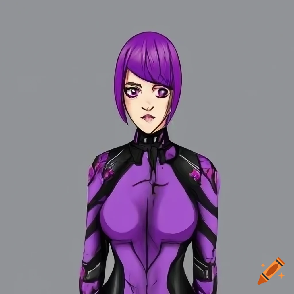 anime portrait of angry sci-fi girl with purple hair