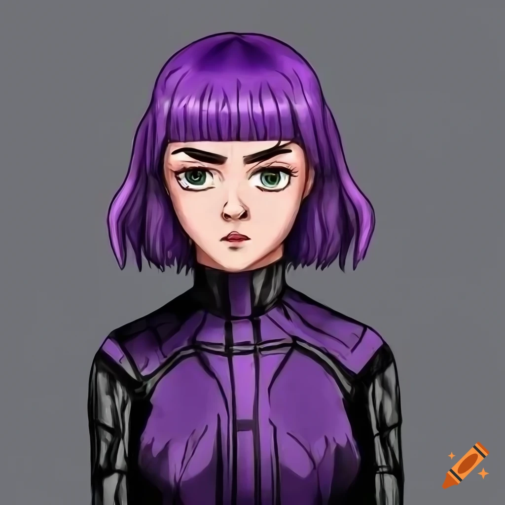 Anime portrait of a sad sci-fi girl with purple hair on Craiyon