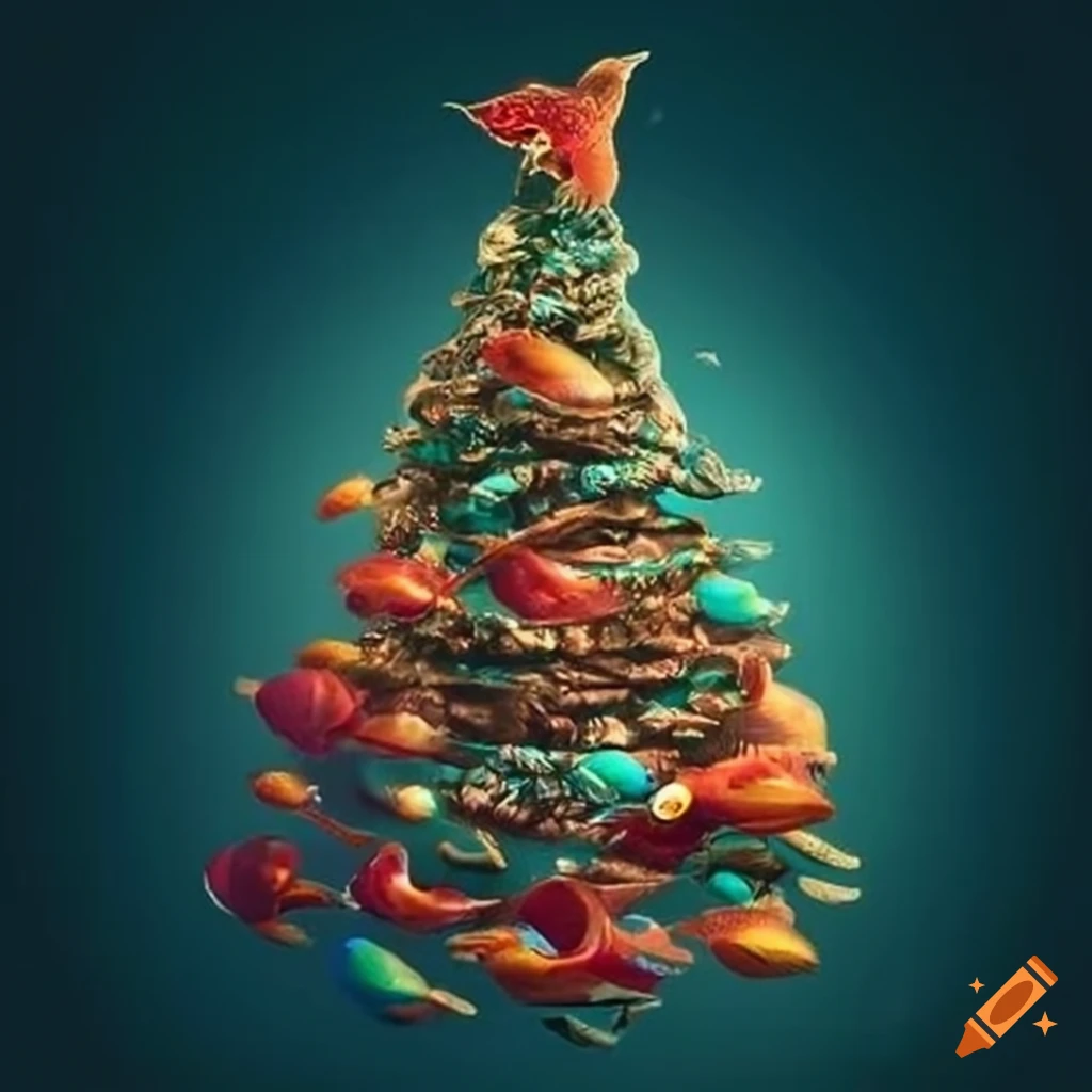 Christmas tree with fish decorations on Craiyon