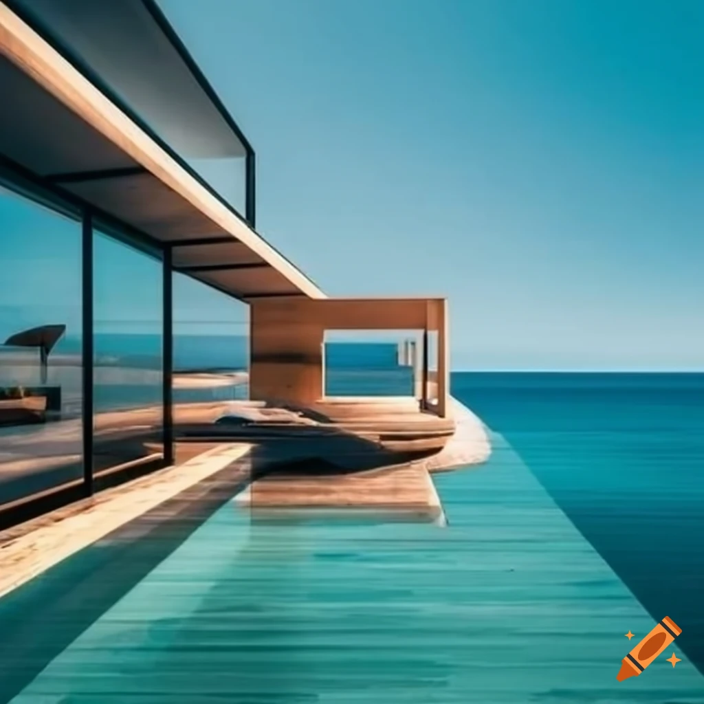 Vista From Inside A Modern Beach House Towards The Ocean