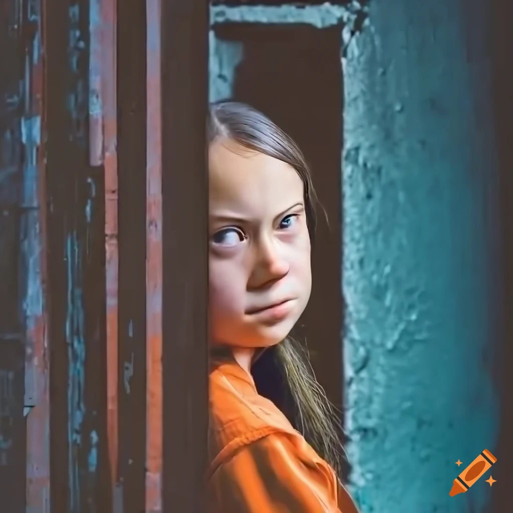 photorealistic image of a person in orange plaid shirt peeking through a door
