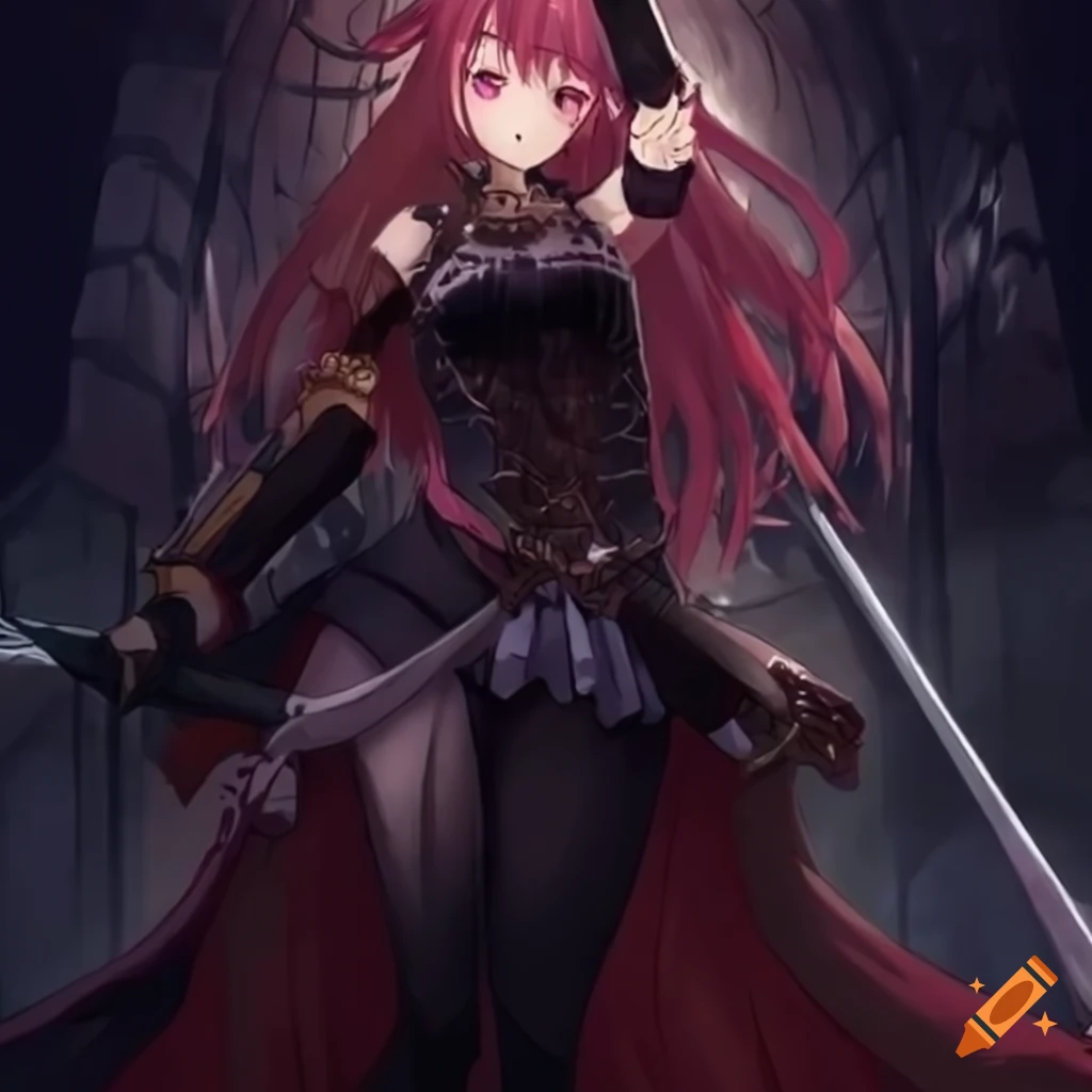 anime girl warrior fighting demons with a sword