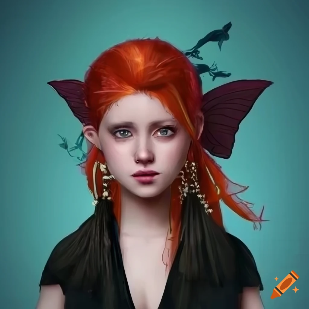 Image of a red-haired fairy with dreadlocks and black dress