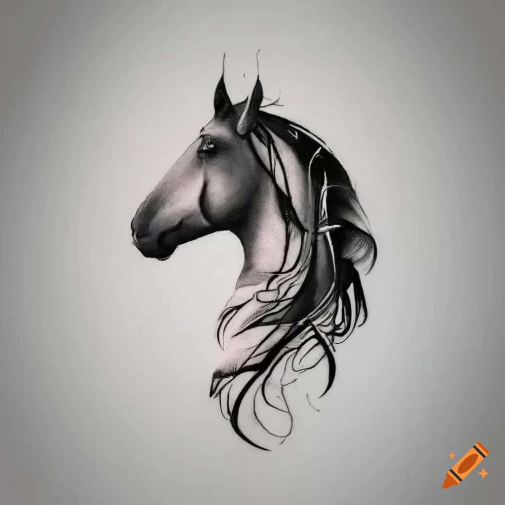 Black and white geometric horse tattoo