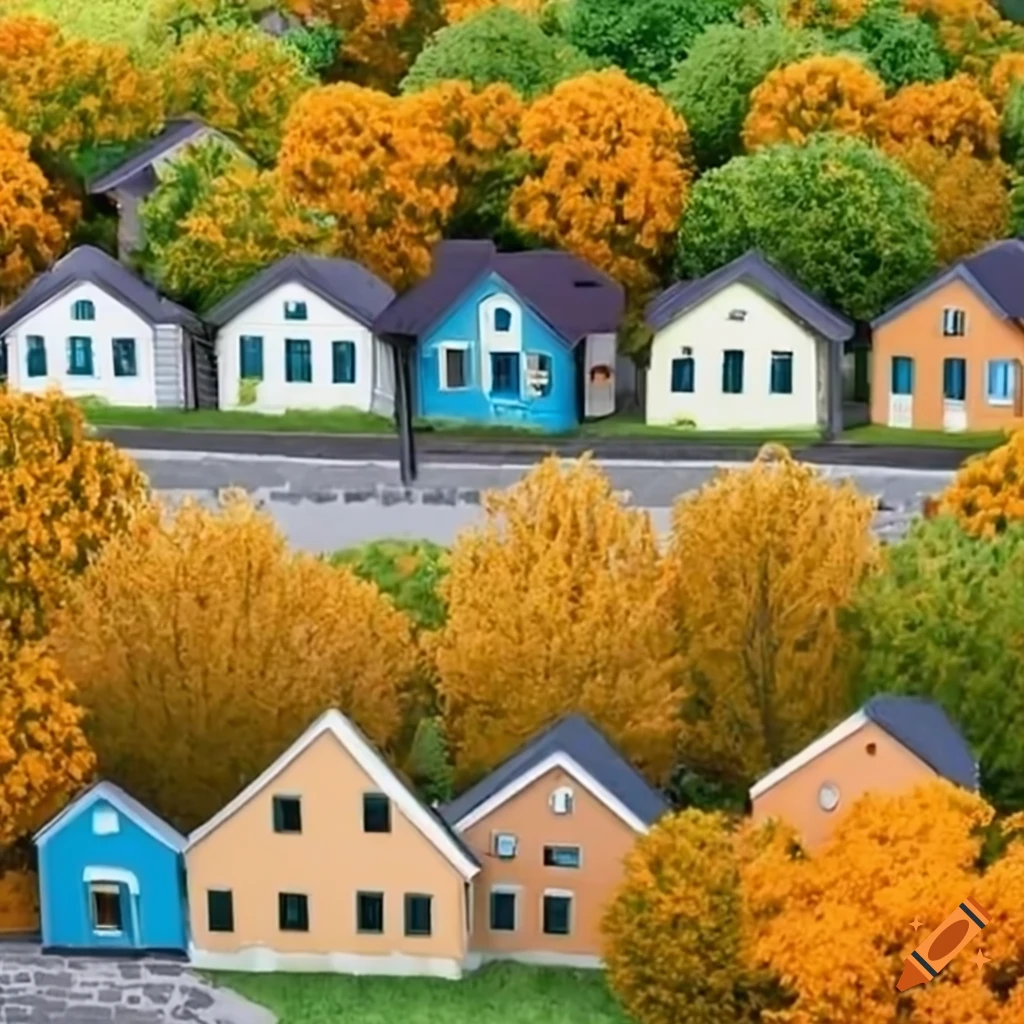 miniature houses in a neighborhood surrounded by orange groves