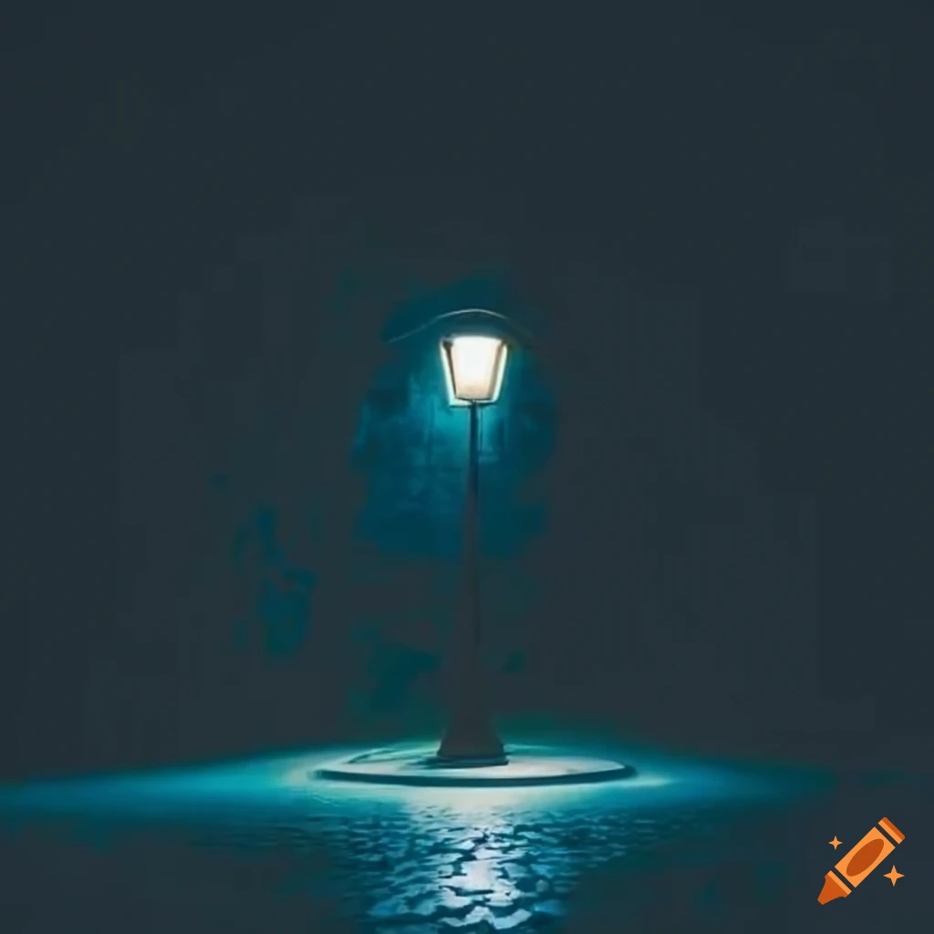 Illuminated street lamp in a dark park on Craiyon