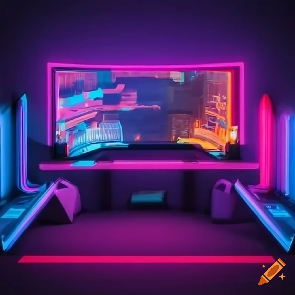 Gaming wallpaper for pc with neon lights on Craiyon