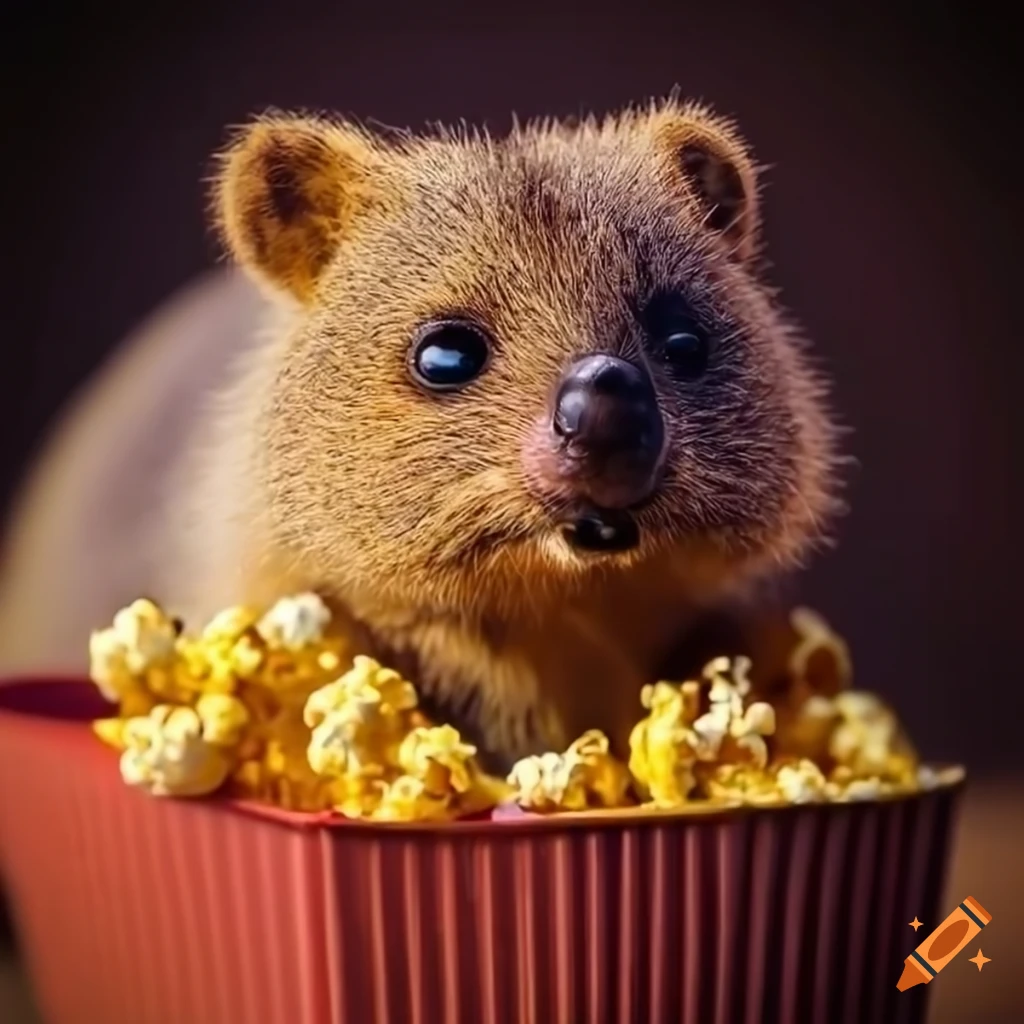 cute quokka eating popcorn