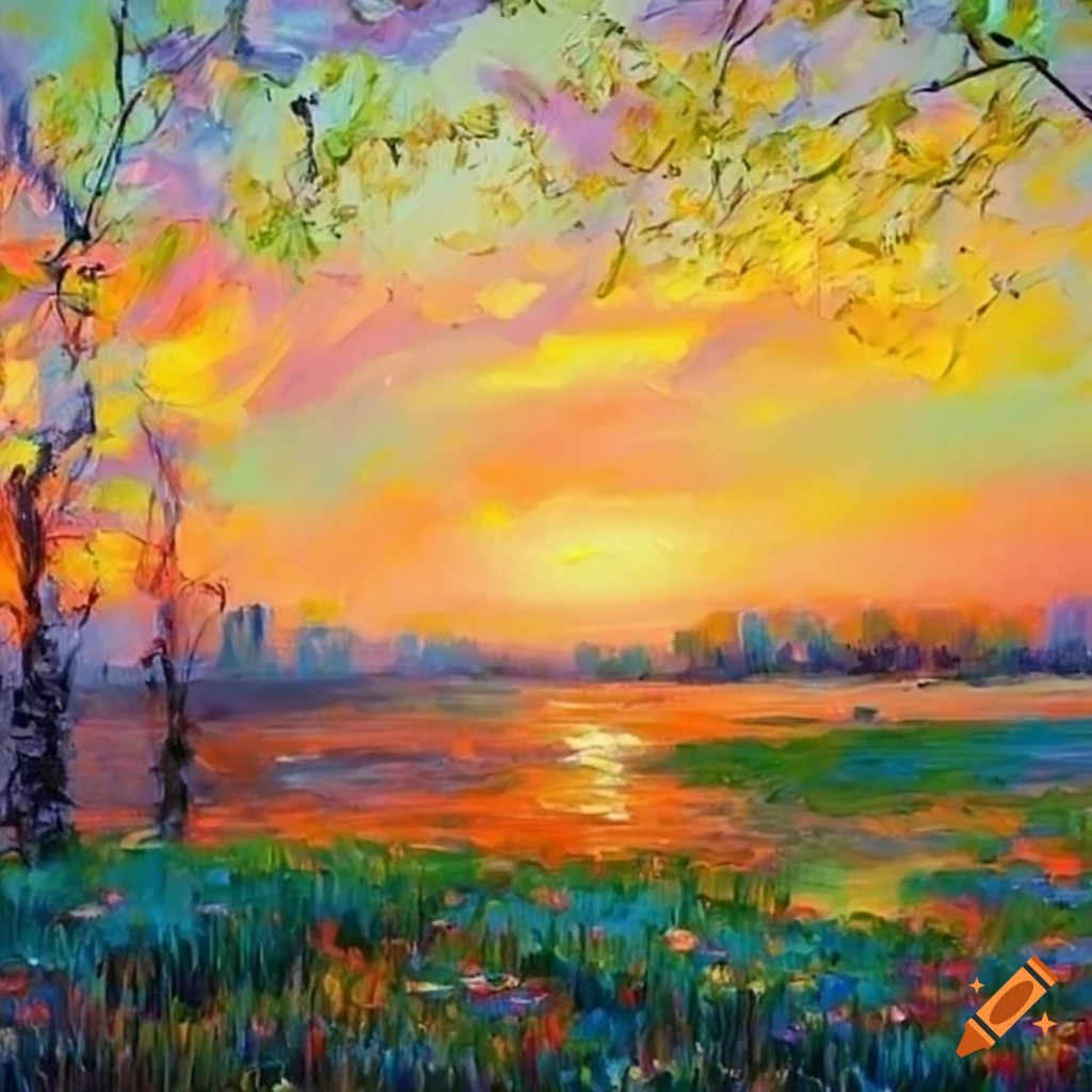 impressionist painting of a spring sunrise