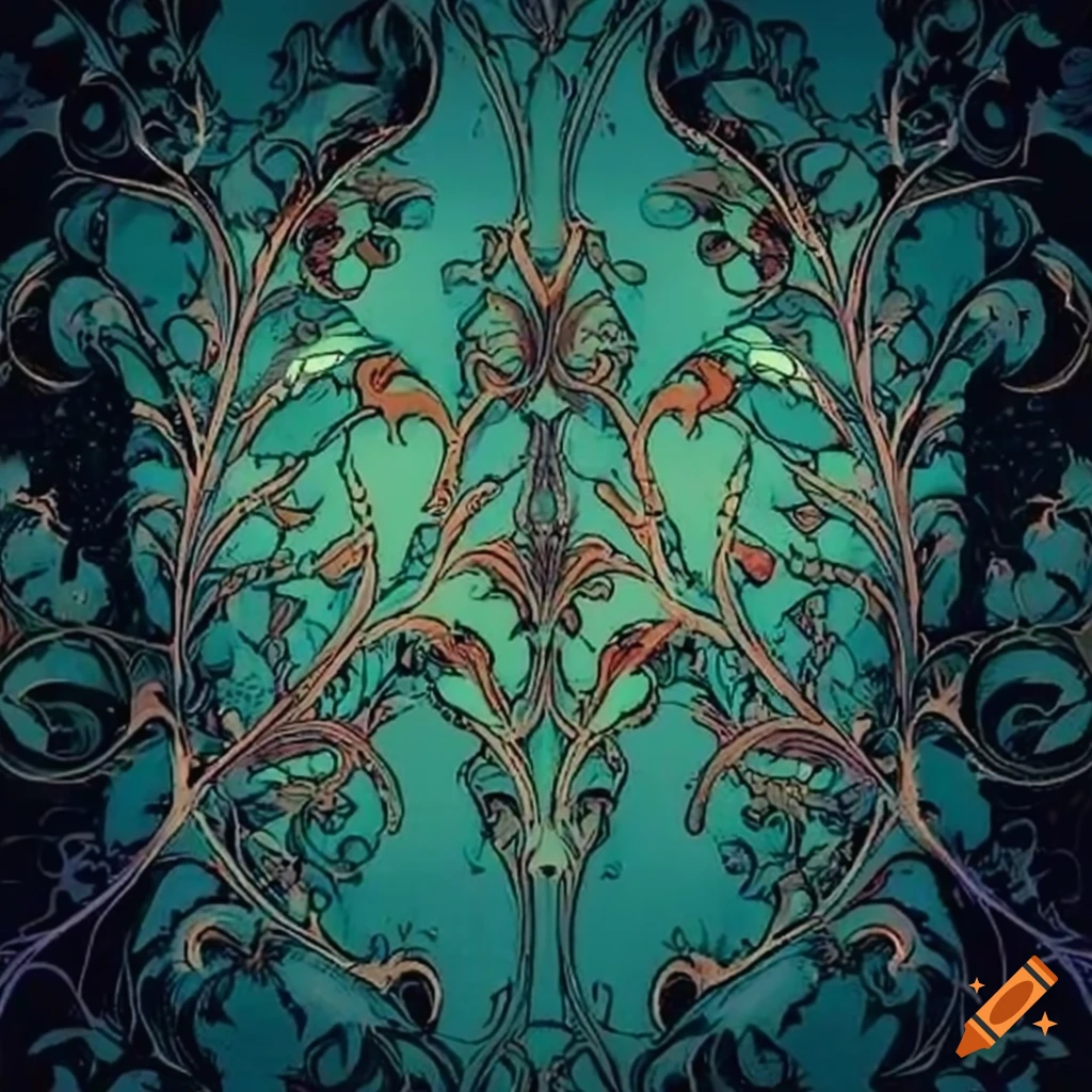 Art nouveau pattern with vines and grapes
