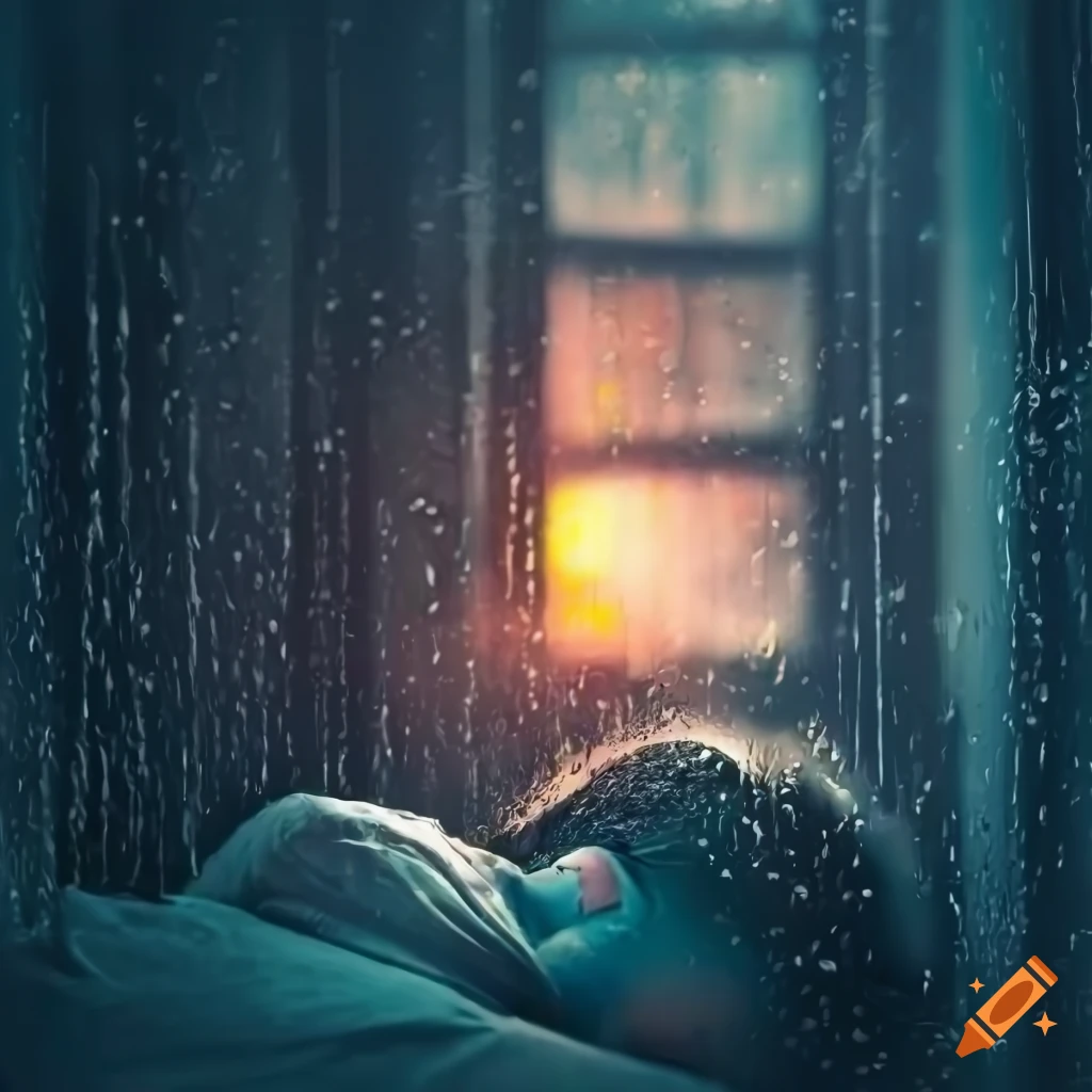 poster of person sleeping in rainy atmosphere