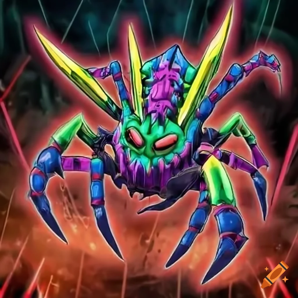 Colorful Yu-Gi-Oh! card of Rainbow Spider on Craiyon