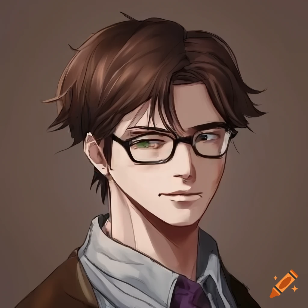nerdy and handsome male character in anime style