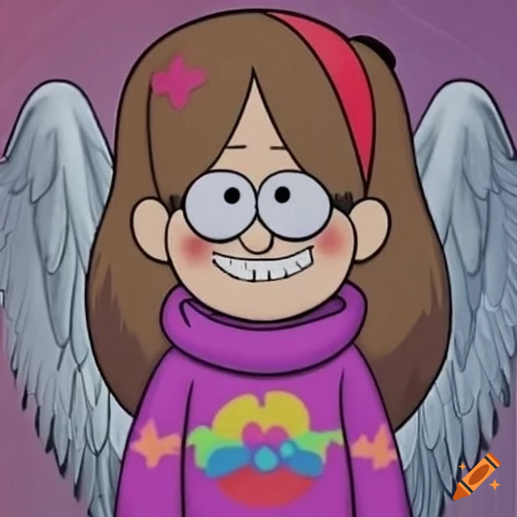 Photorealistic depiction of mabel pines with angel wings on Craiyon