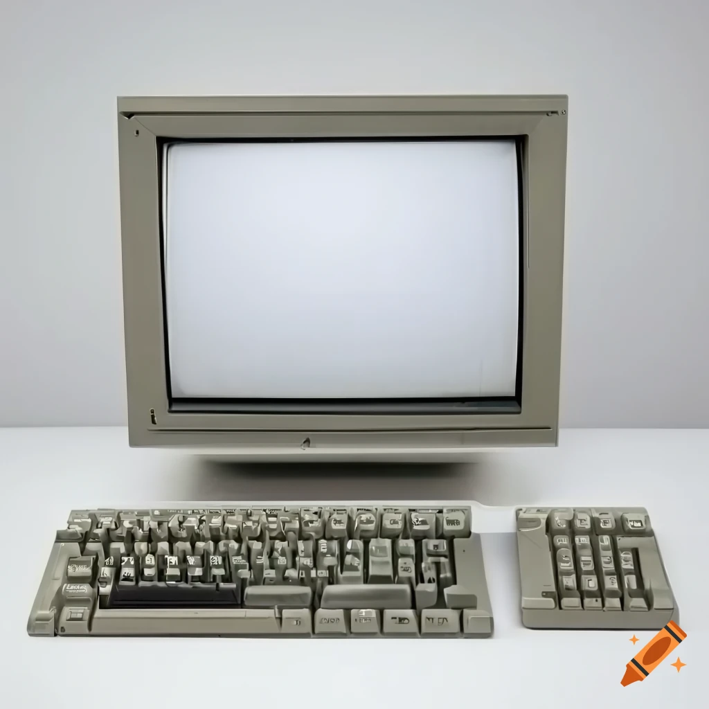 Vintage computer set with blank monitor on Craiyon