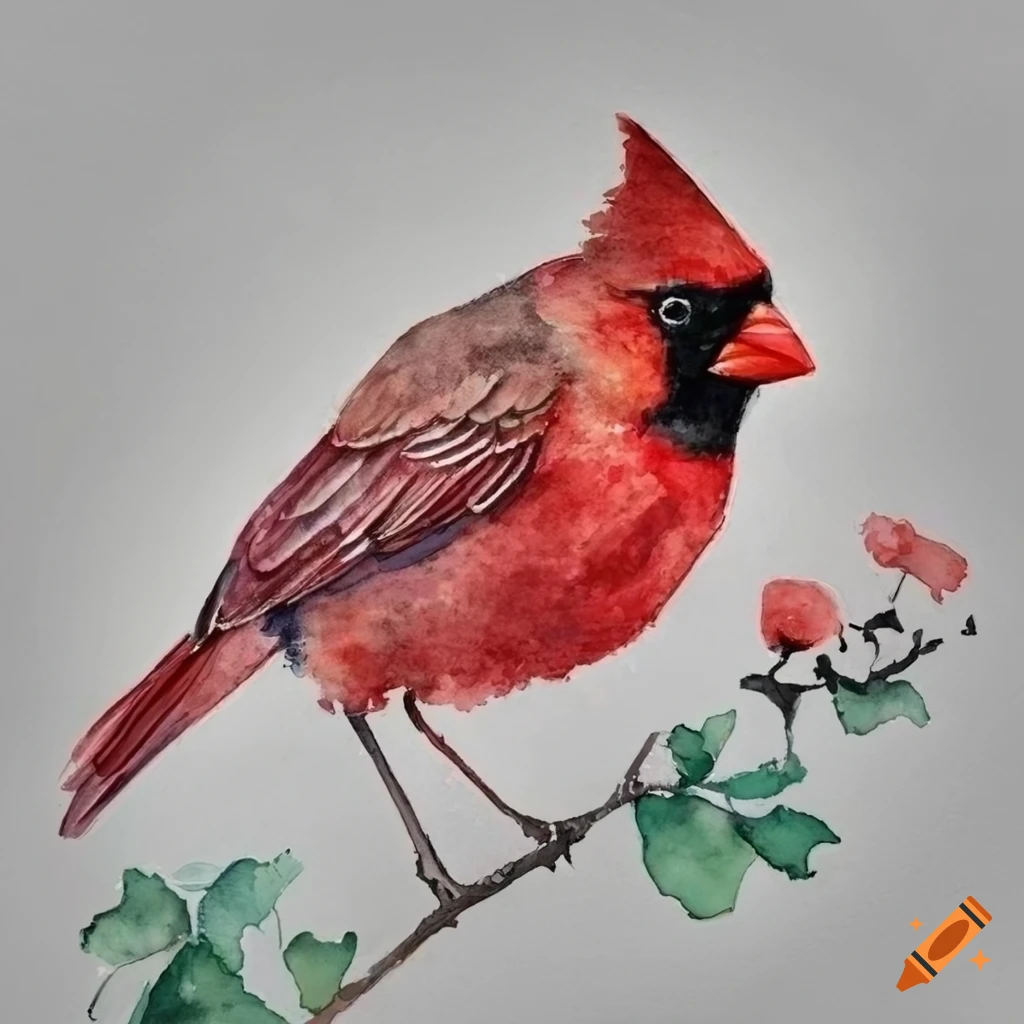 watercolor painting of a red cardinal bird
