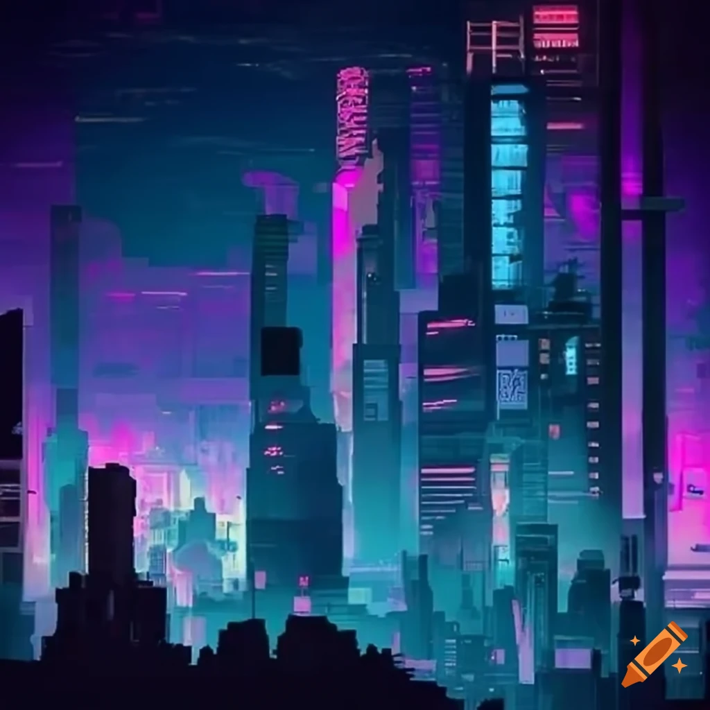 Cyberpunk city skyline