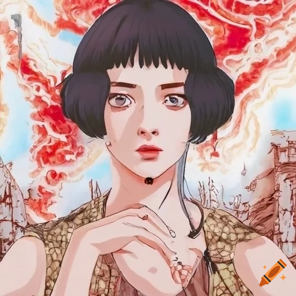 Illustration of an abkhazian princess in katsuhiro otomo art style
