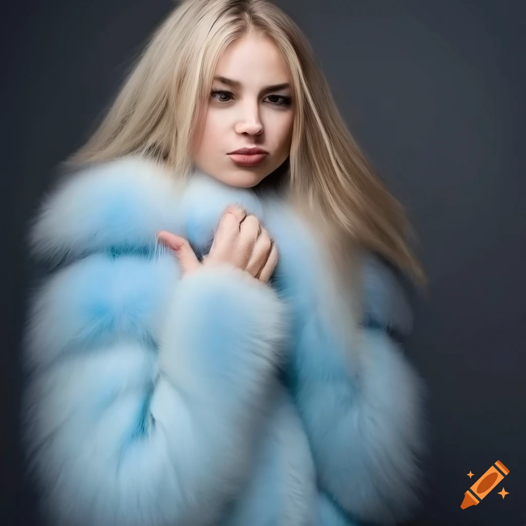 Stylish woman wearing a fluffy fur coat on Craiyon