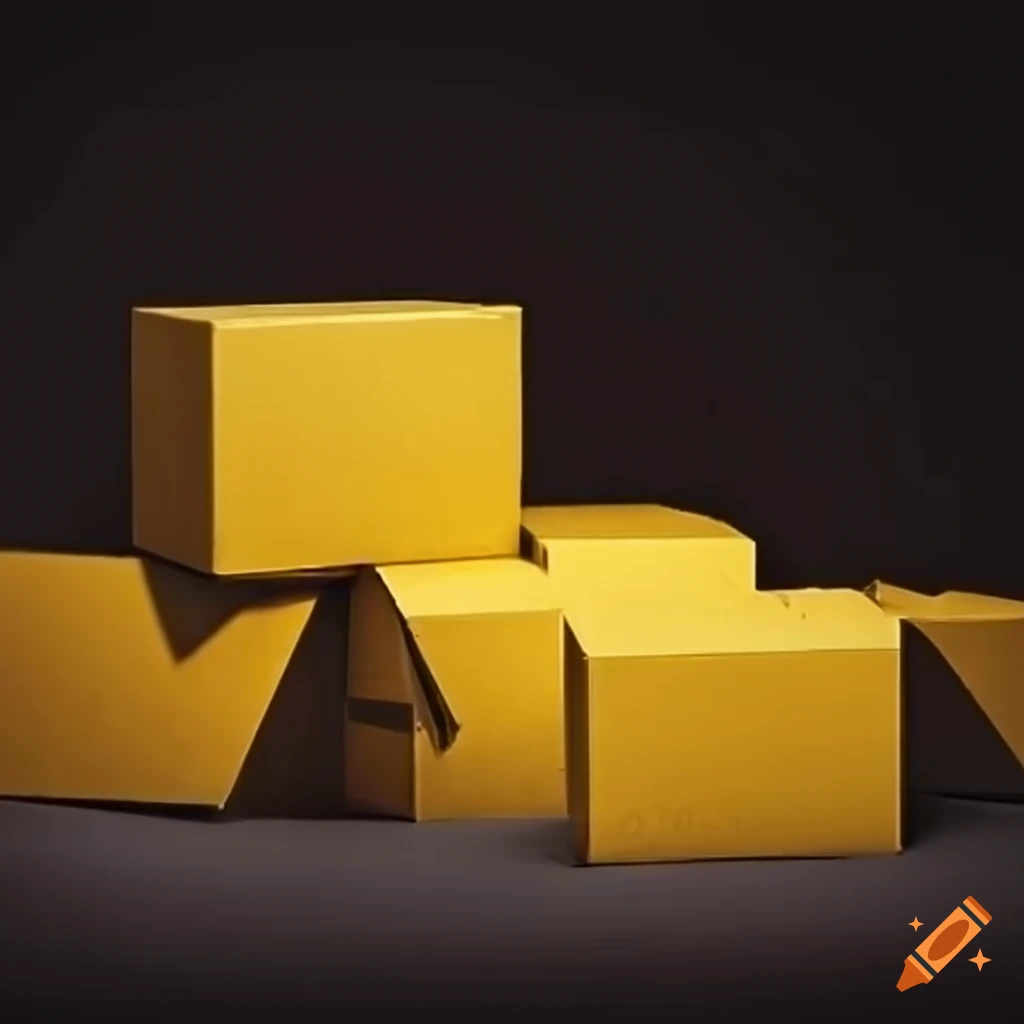 Yellow And Black Cardboard Boxes In Disarray On Craiyon