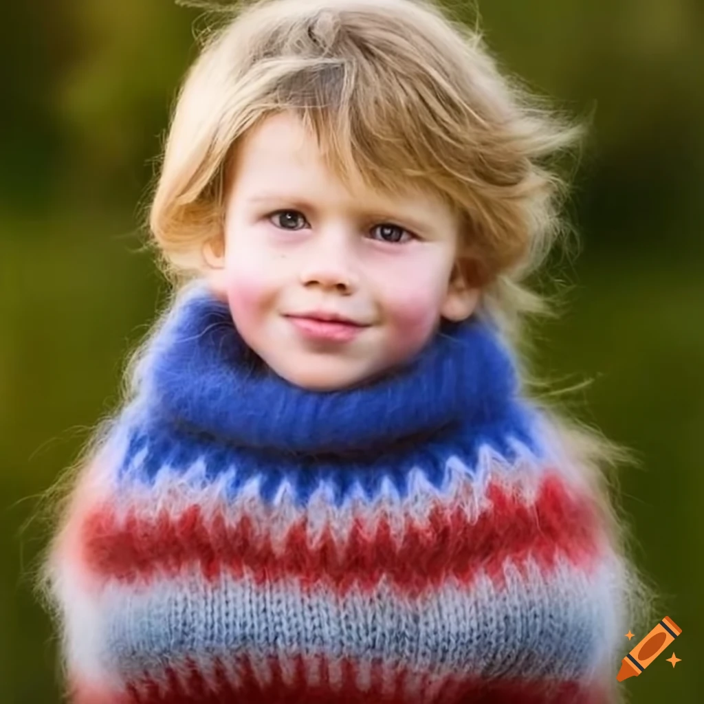 Blond boy in a cozy woolen sweater on Craiyon