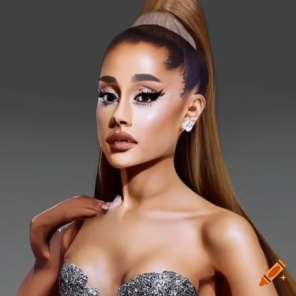 realistic full body portrait of Ariana Grande in a long Christmas dress