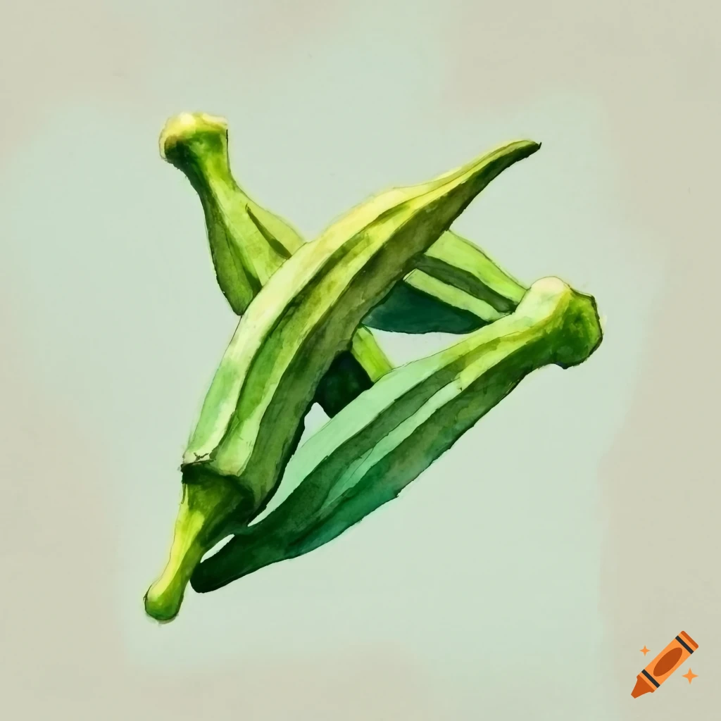 Watercolor painting of okra pods