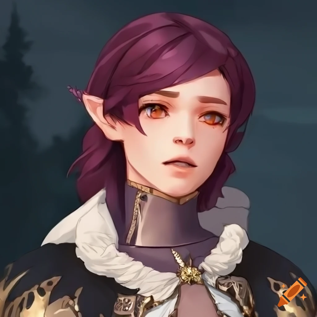 Ethereal character with gold eyes and plum colored hair on Craiyon