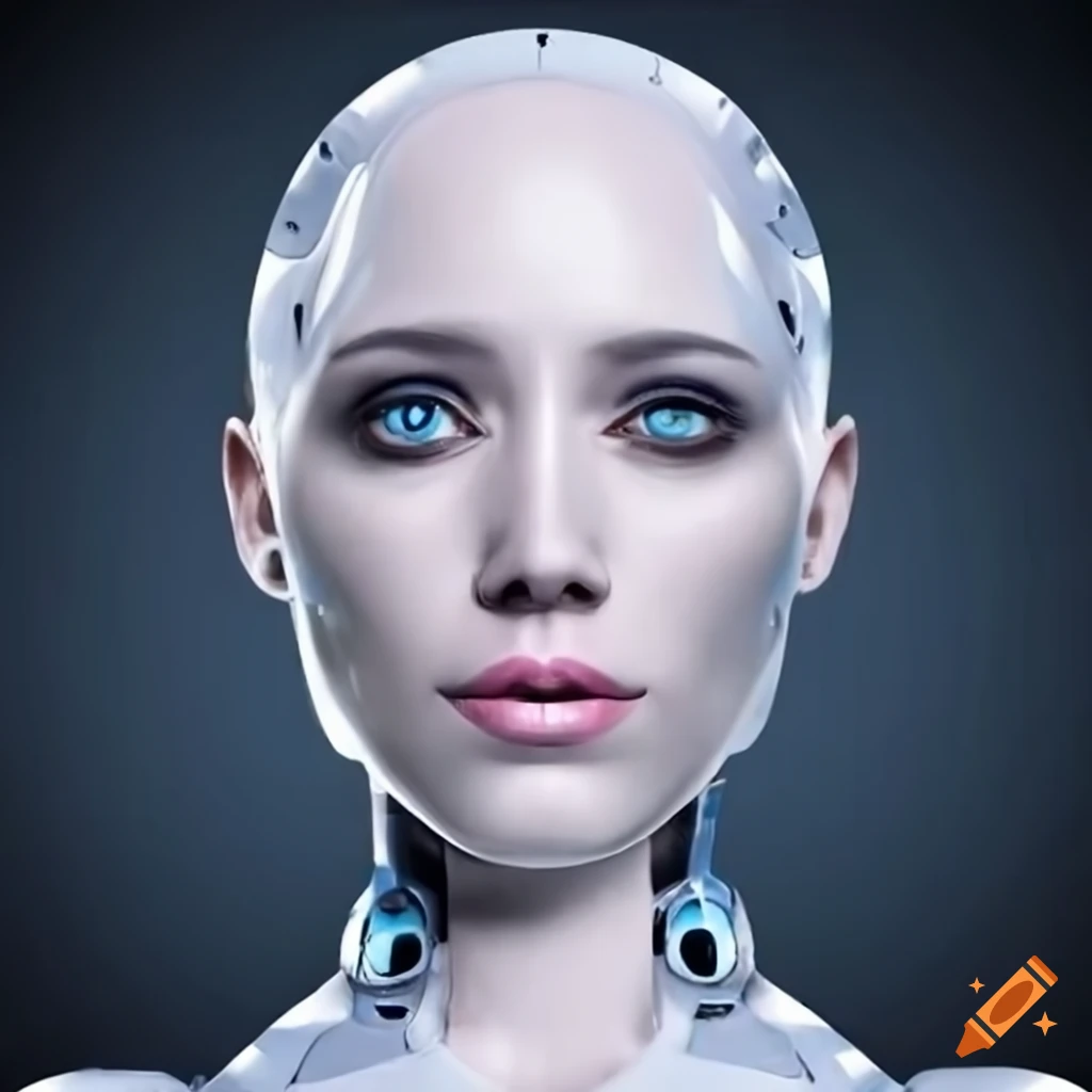 front view of a realistic robot woman face