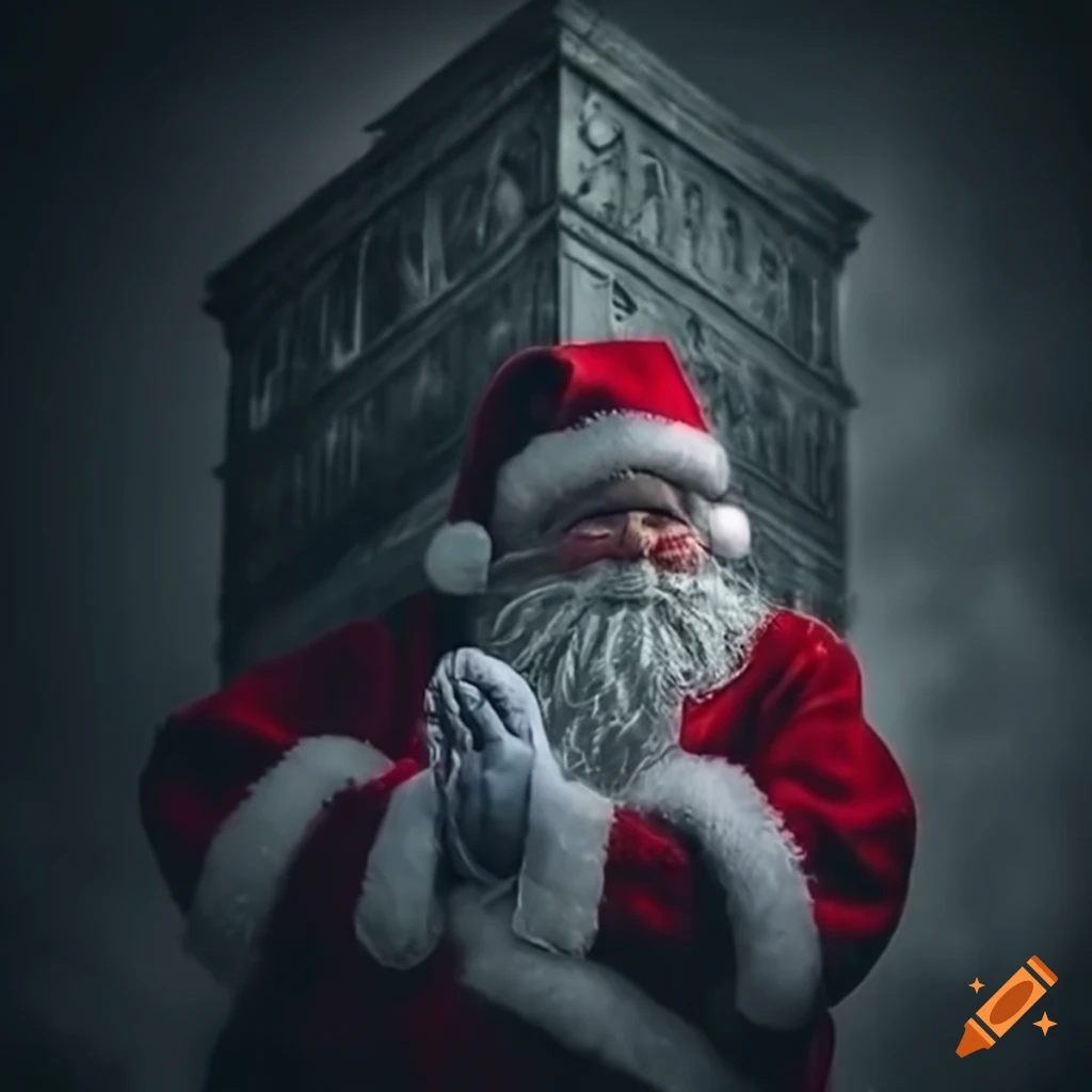 dark art of sinister Santa Claus on a tower