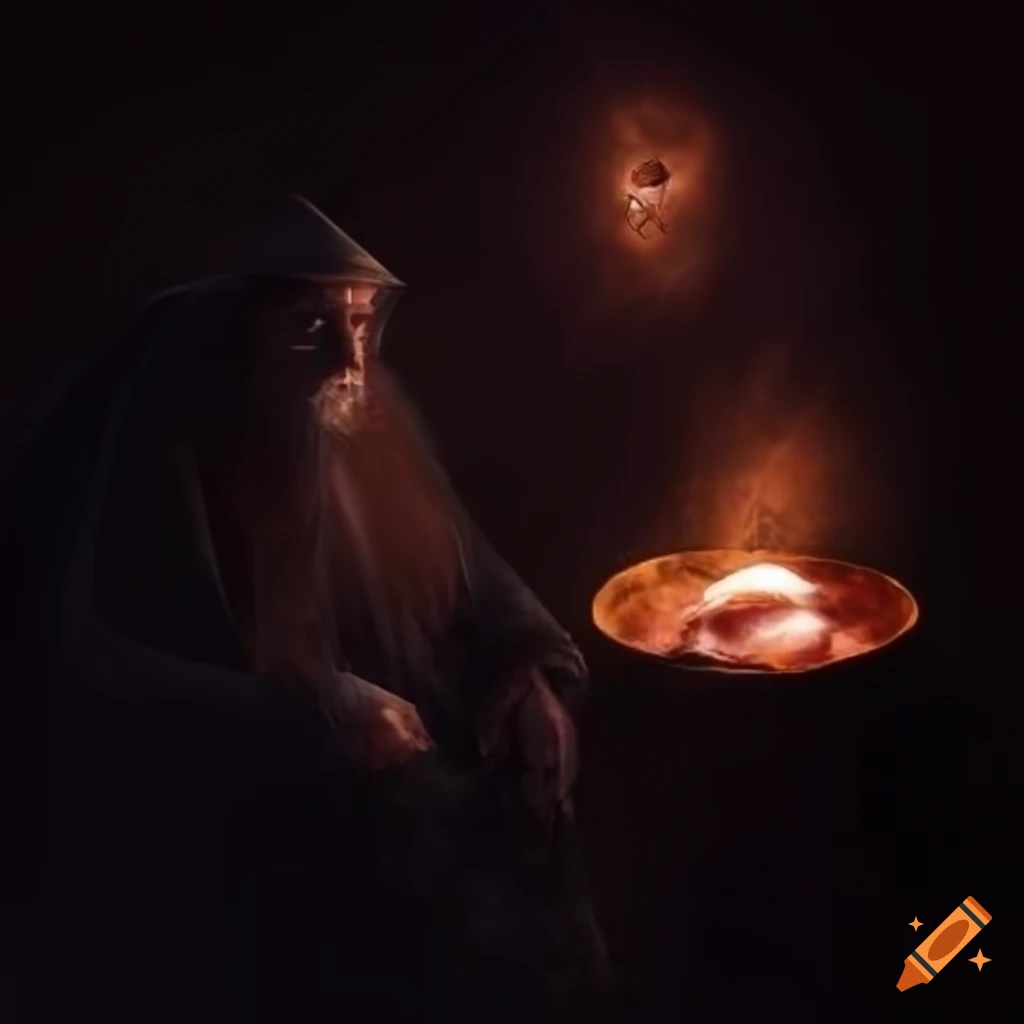 image of a wise wizard brewing potions in a dimly lit chamber