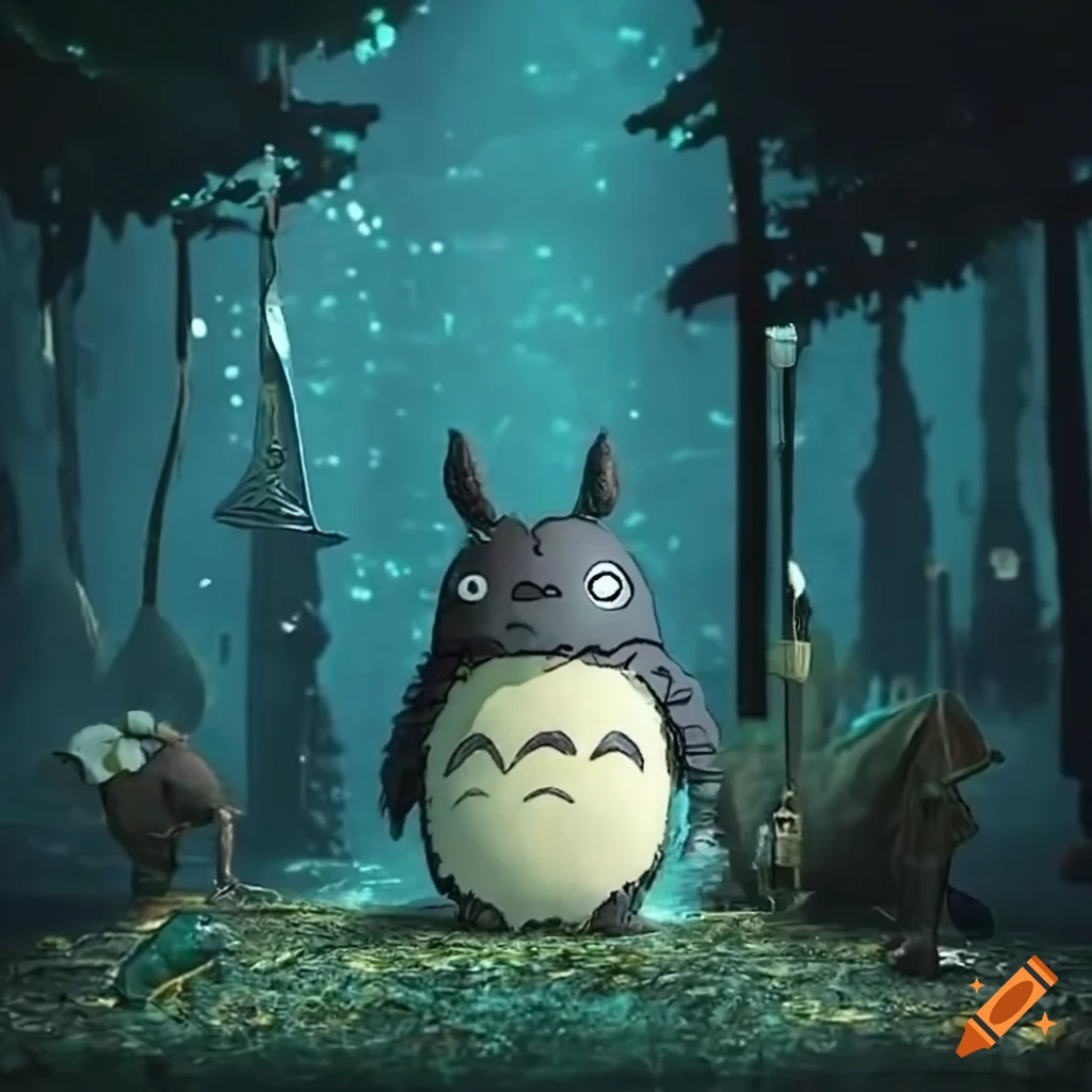 glittery diorama inspired by Blade Runner and Totoro