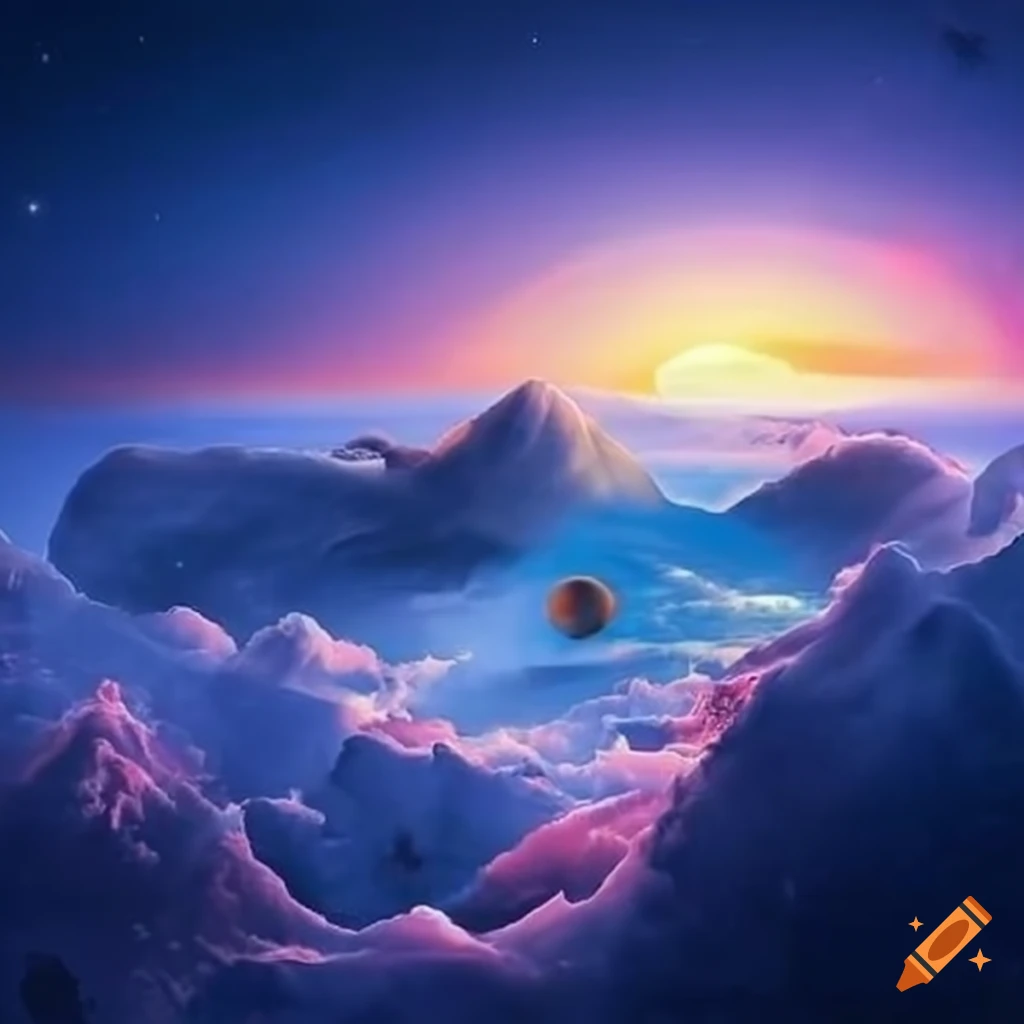 image of heavenly beings descending from the sky