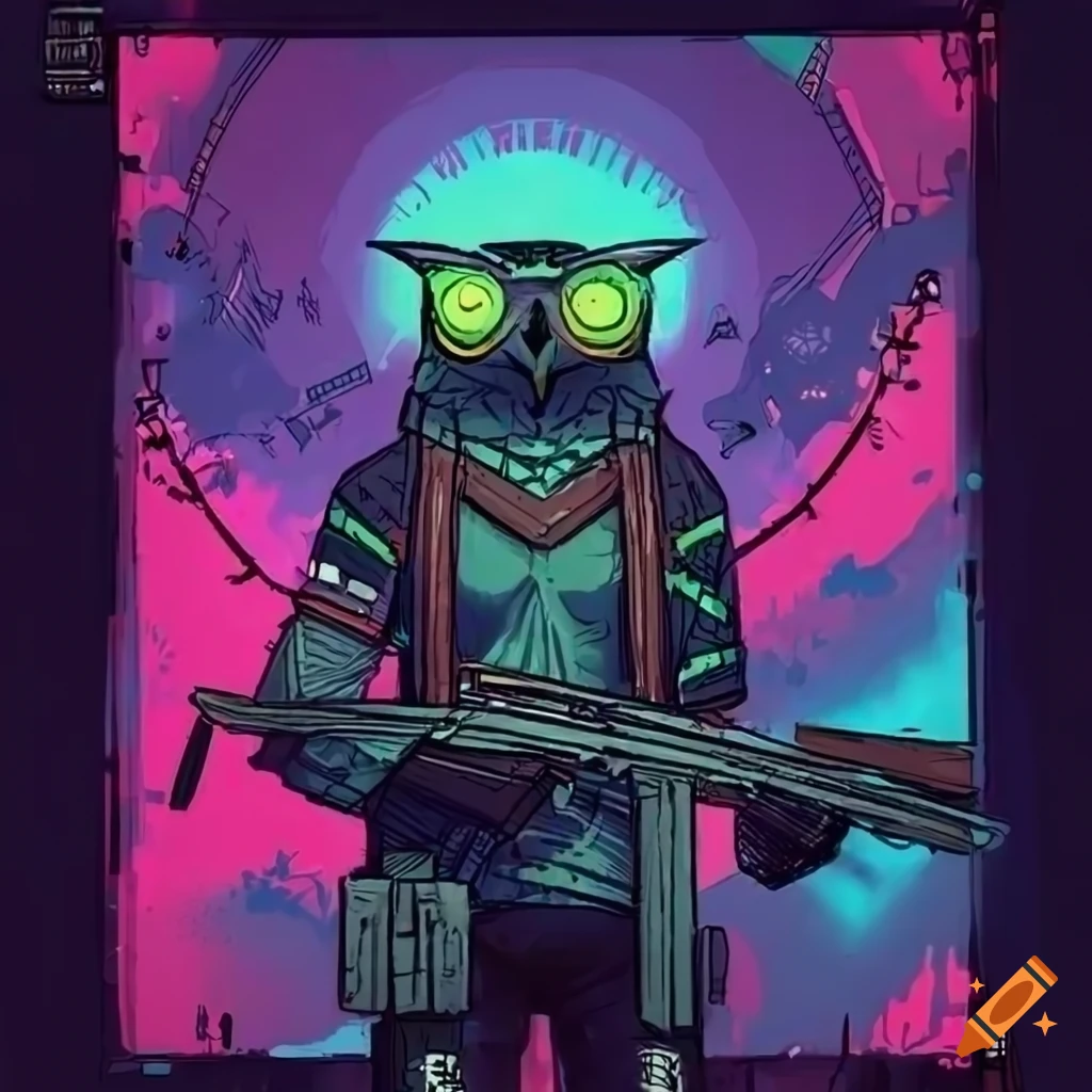 Cyberpunk owl illustration by Tim Doyle on Craiyon