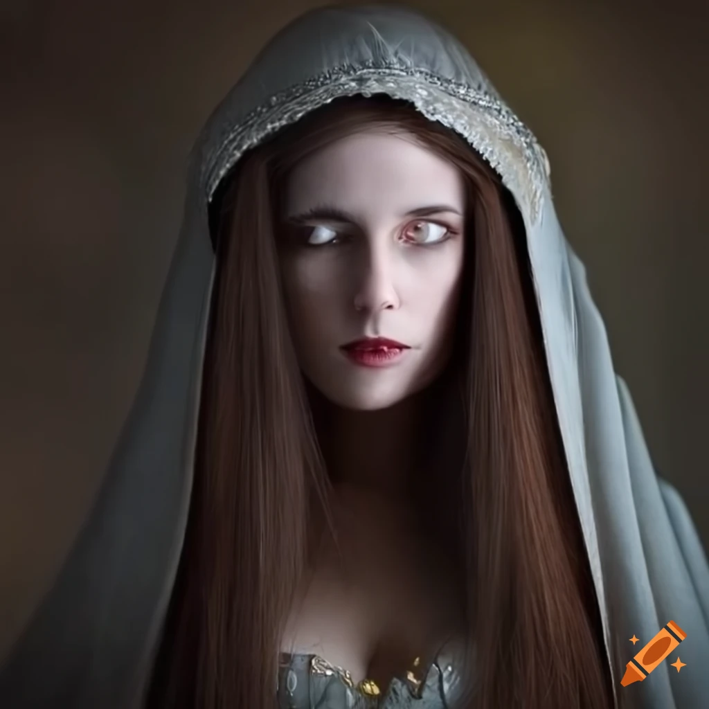 Sepia Toned Image Of A Fierce Mountain Woman With A Long Historical 