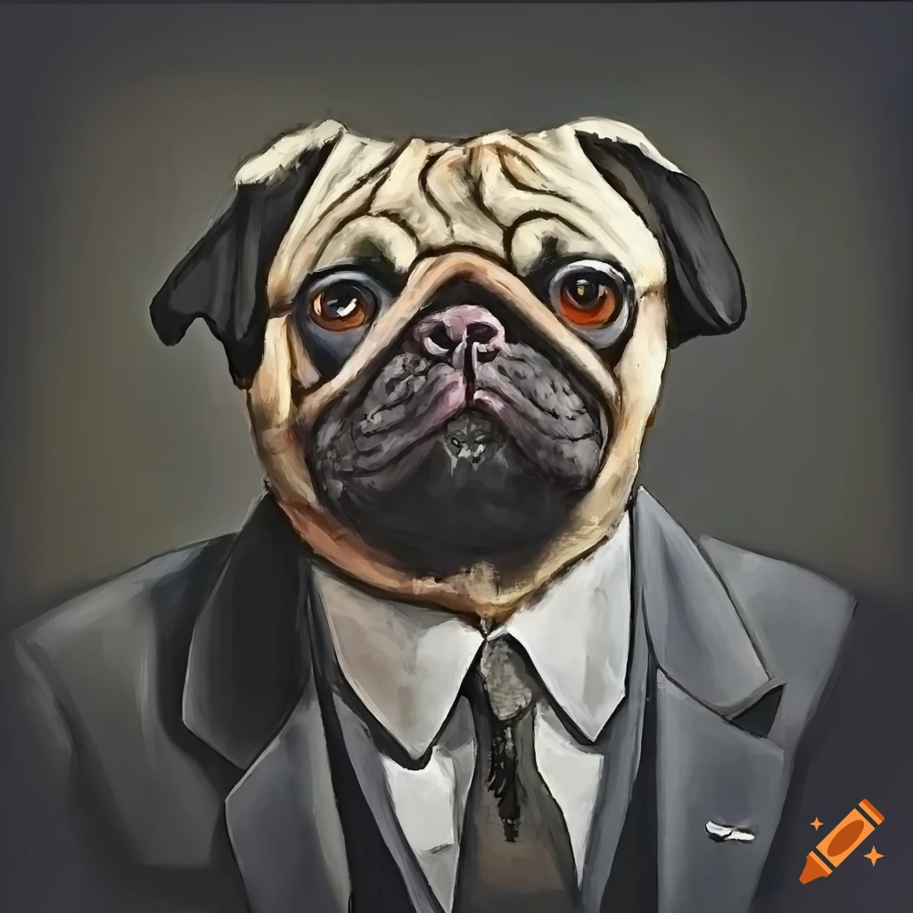 Frank the pug from men in black wearing sunglasses and a suit on